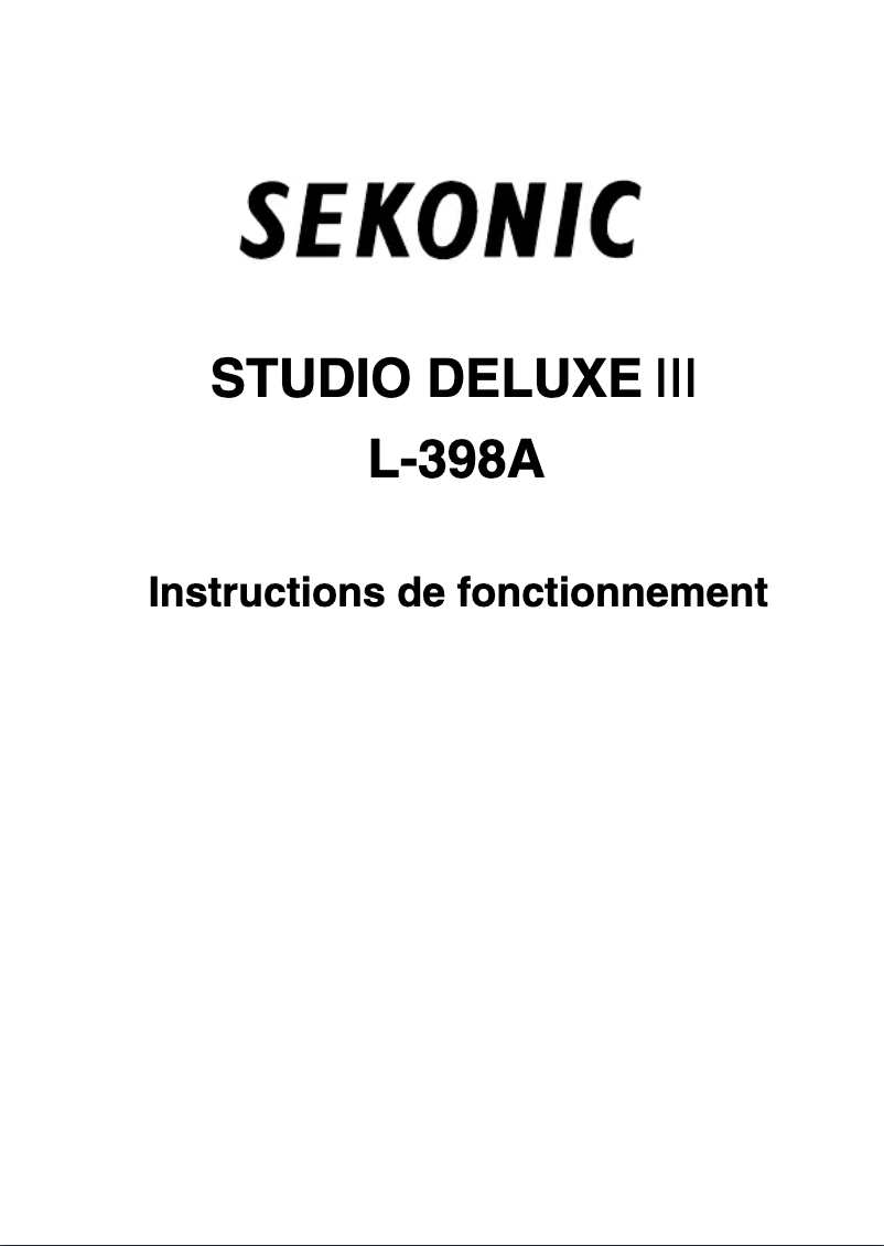 Page n°1 - Manuel utilisateur Sekonic Studio Deluxe III L-398A