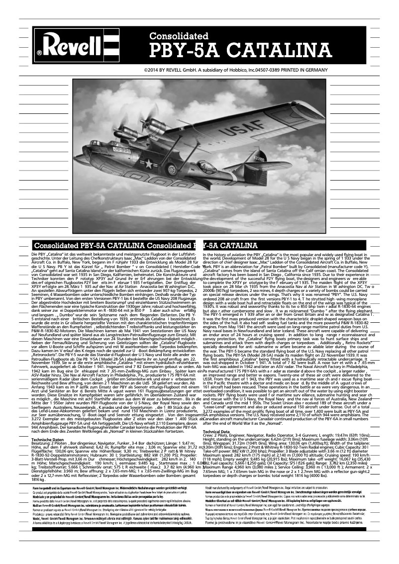 Page n°1 - Manuel utilisateur Revell Consolidated PBY-5A CATALINA
