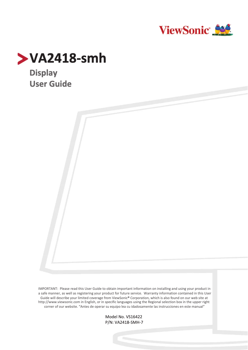 Page 1 de la notice Manuel utilisateur Viewsonic VA2418-SMH-7