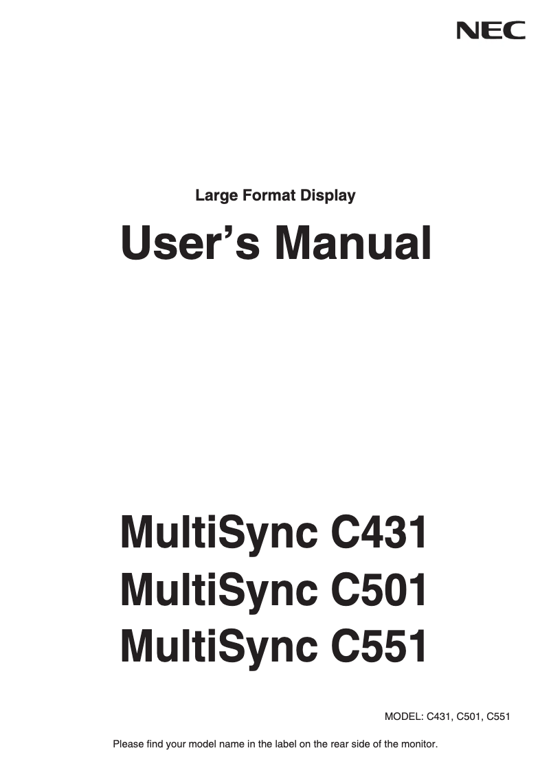 Page 1 de la notice Mode d'emploi NEC MultiSync C501