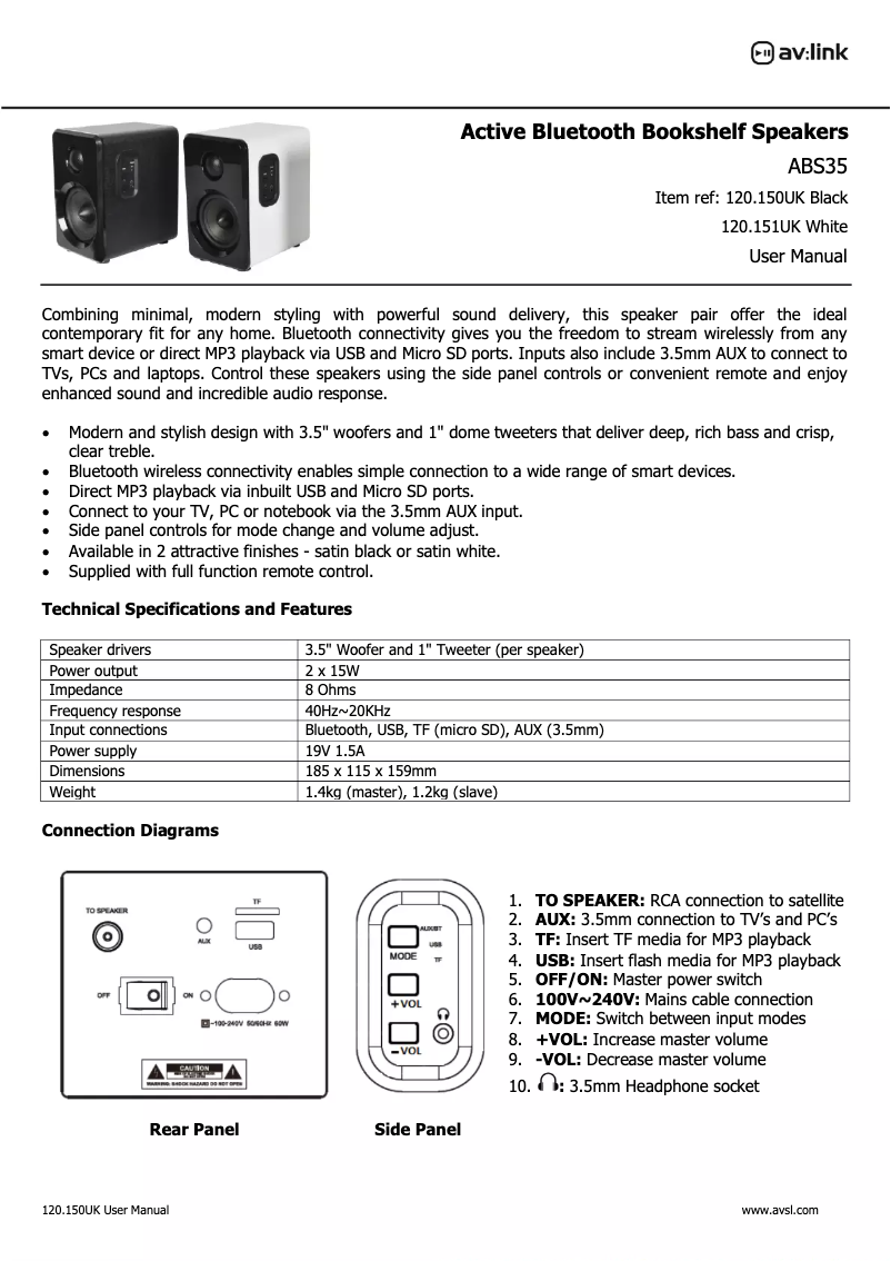Page n°1 - Manuel utilisateur AV:link ABS35