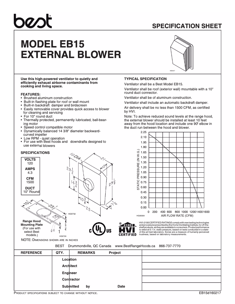 Page 1 de la notice Fiche technique Best EB15