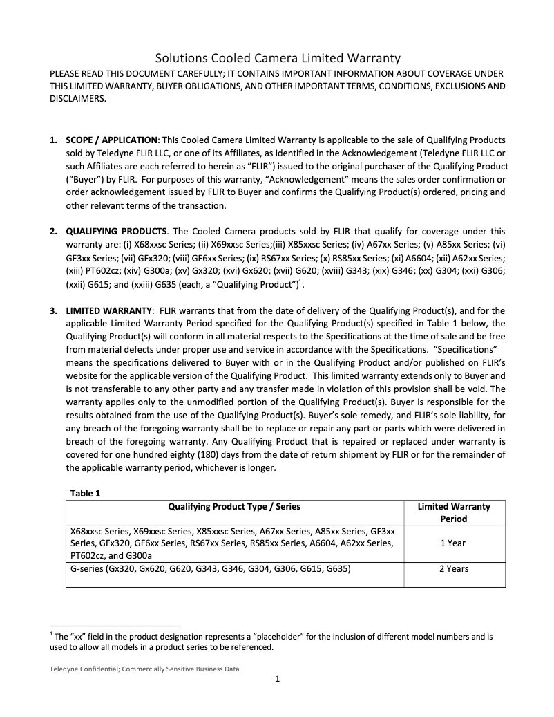 Page 1 de la notice Informations de garantie FLIR GFx320