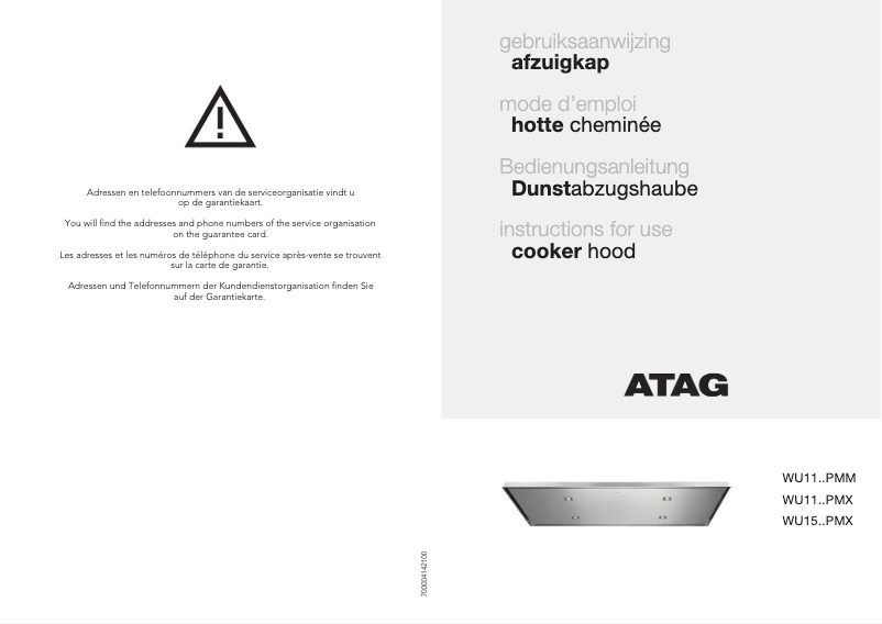 Page 1 de la notice Manuel utilisateur Atag WU1111PMM