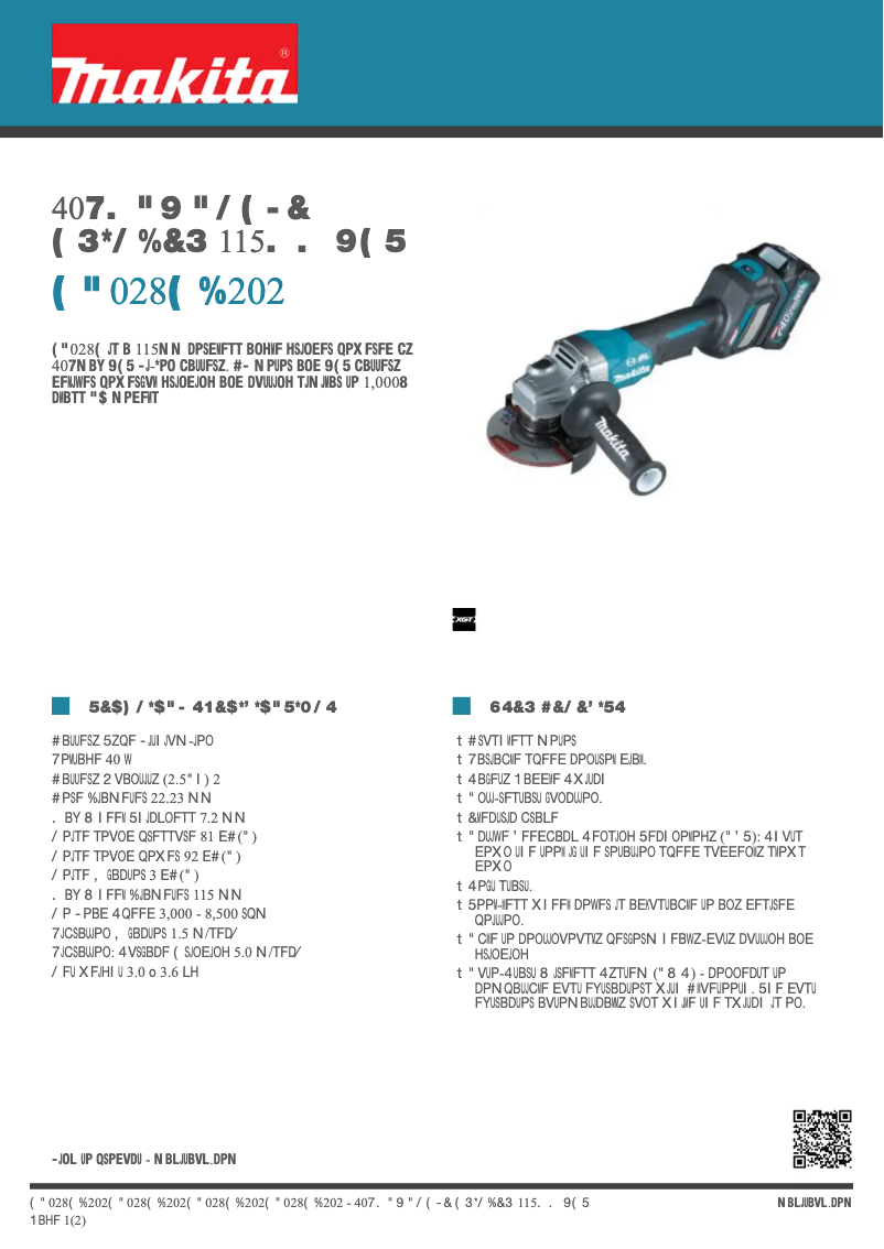 Page 1 de la notice Fiche technique Makita GA028GD202