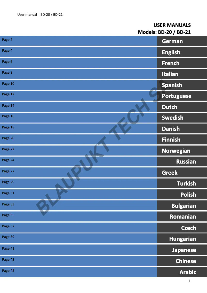 Image de la première page du manuel de l'appareil BD-21