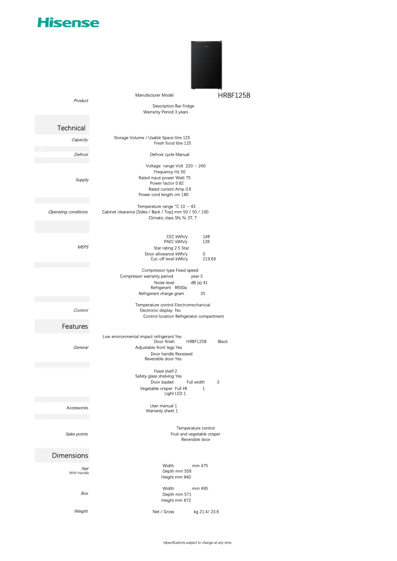 Image de la première page du manuel de l'appareil HRBF125B