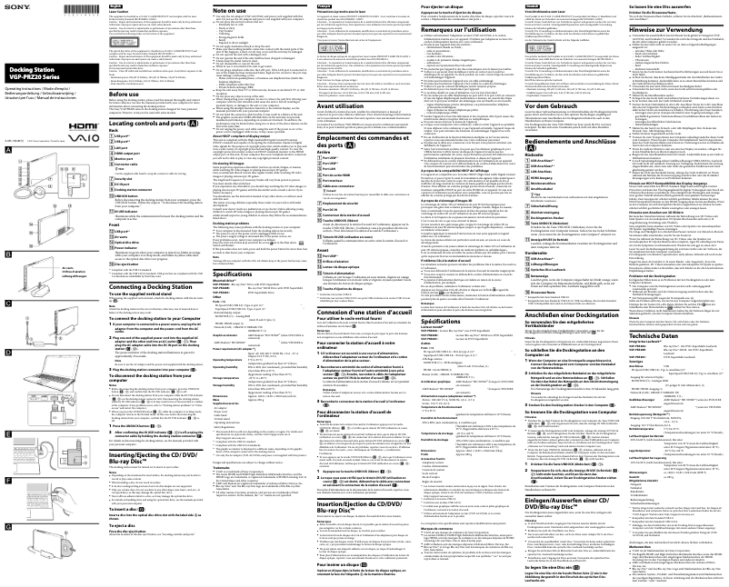 Page 1 de la notice Manuel utilisateur Sony VGP-PRZ20C