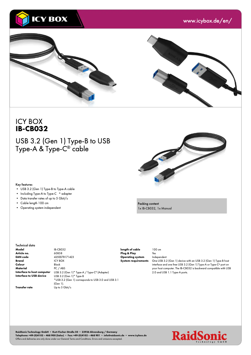 Página 1 del manual Ficha técnica Icy Box IB-CB032