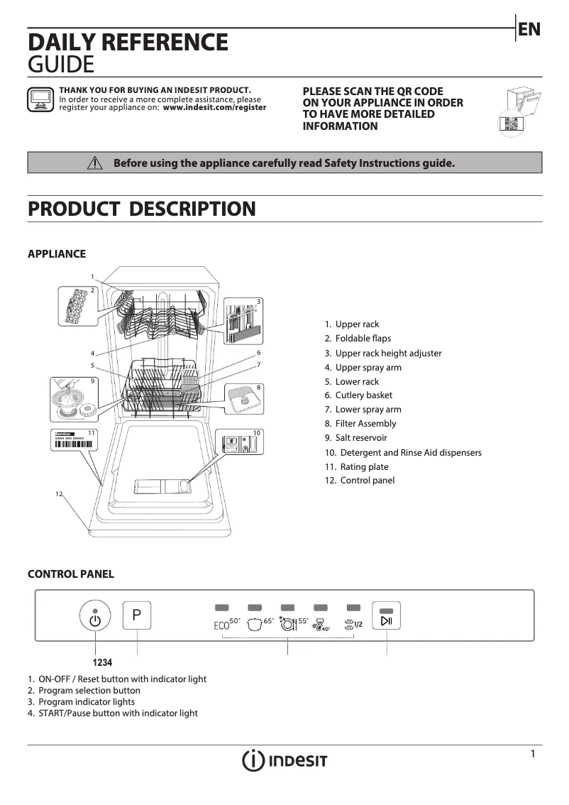 Page 1 de la notice Manuel utilisateur Indesit Slimline DI9E 2B10 UK