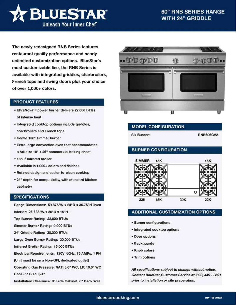 Page 1 de la notice Fiche technique BlueStar RNB606GV2