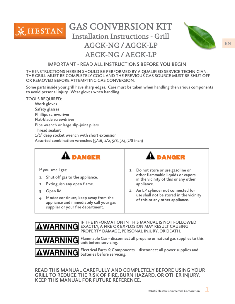 Page 1 de la notice Guide de démarrage rapide Hestan GMBR42-LP