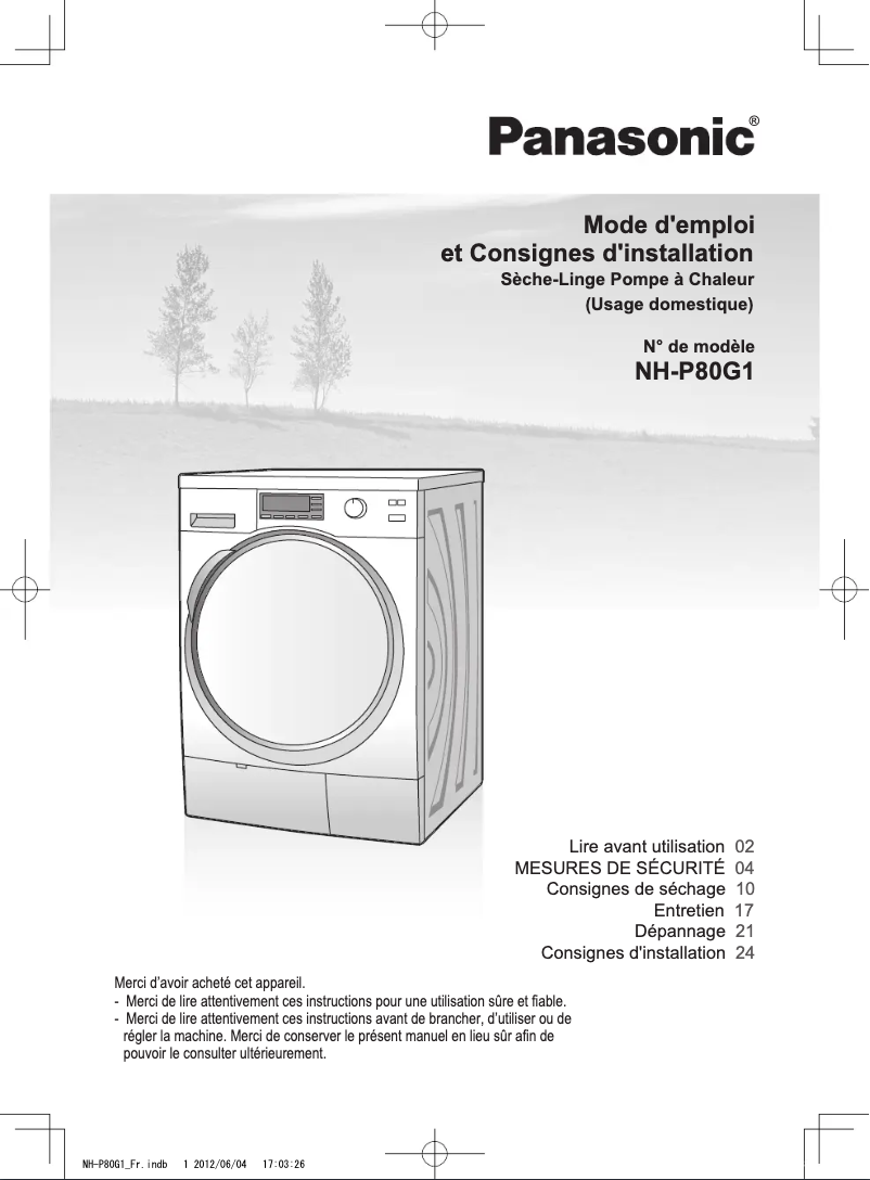 Page 1 de la notice Manuel utilisateur Panasonic NH-P80G1