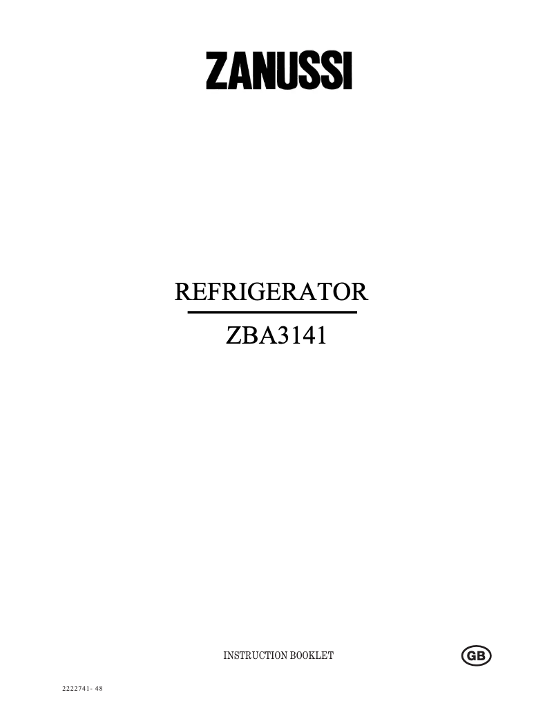 Page n°1 - Manuel utilisateur Zanussi ZBA3141