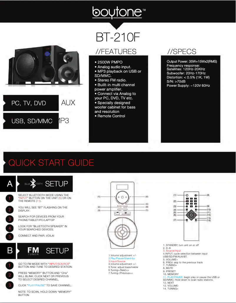 Image de la première page du manuel de l'appareil BT-210FB