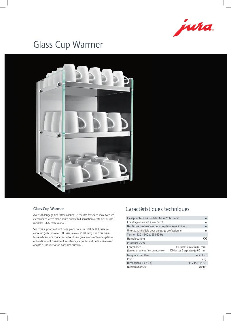Página 1 del manual Ficha técnica Jura Glass Cup Warmer