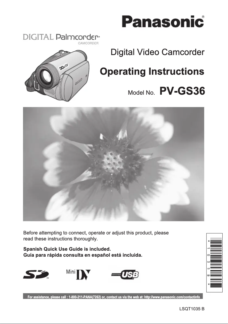 Image de la première page du manuel de l'appareil PV-GS36