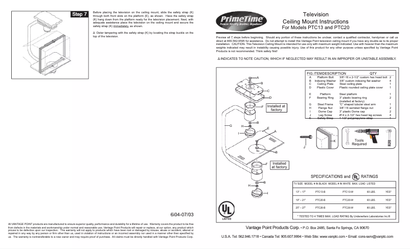 Page 1 de la notice Manuel utilisateur Vantage Point PTC20