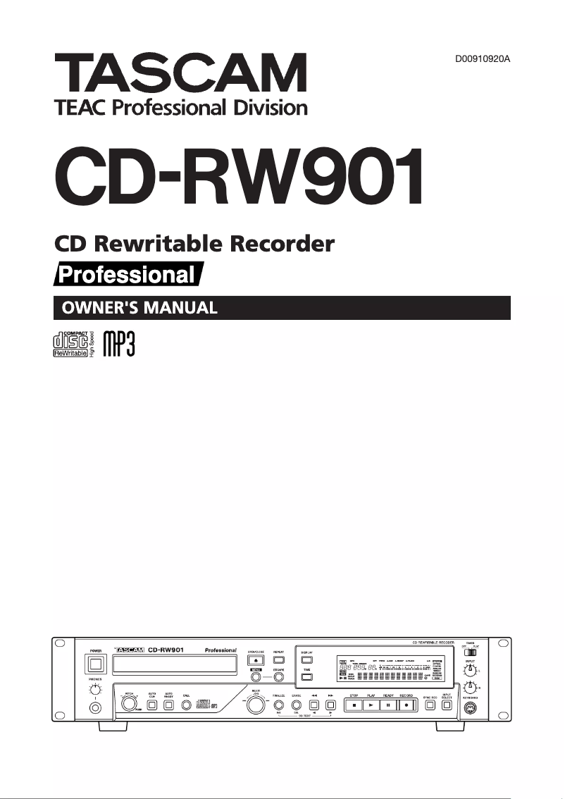 Page n°1 - Manuel utilisateur Tascam CD-RW901