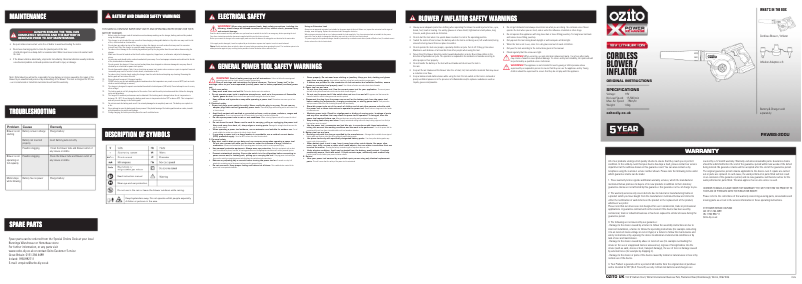 Page 1 de la notice Manuel utilisateur Ozito PXWBS-200U