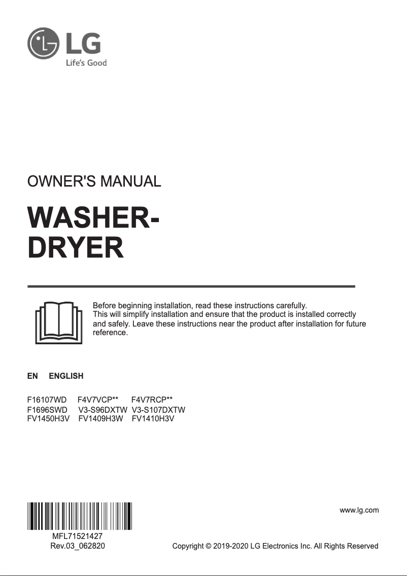 Page 1 de la notice Manuel utilisateur LG FV1410H3V