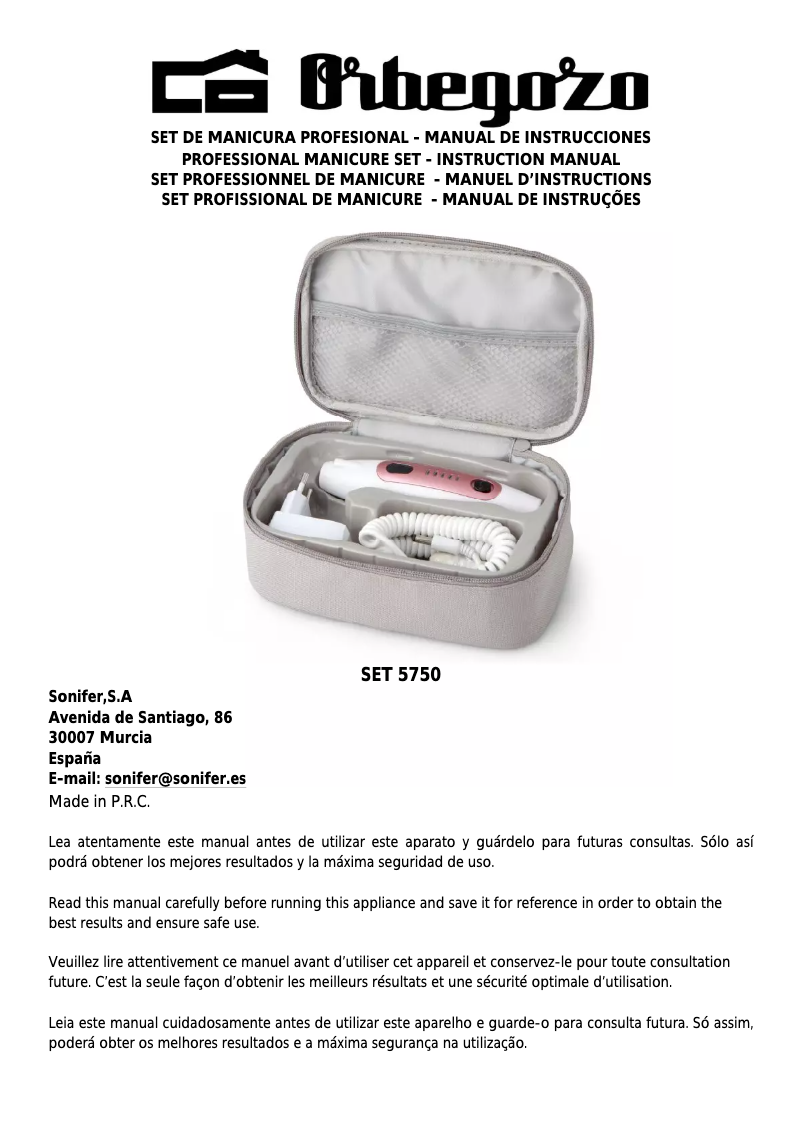 Page n°1 - Manuel utilisateur Orbegozo SET 5750