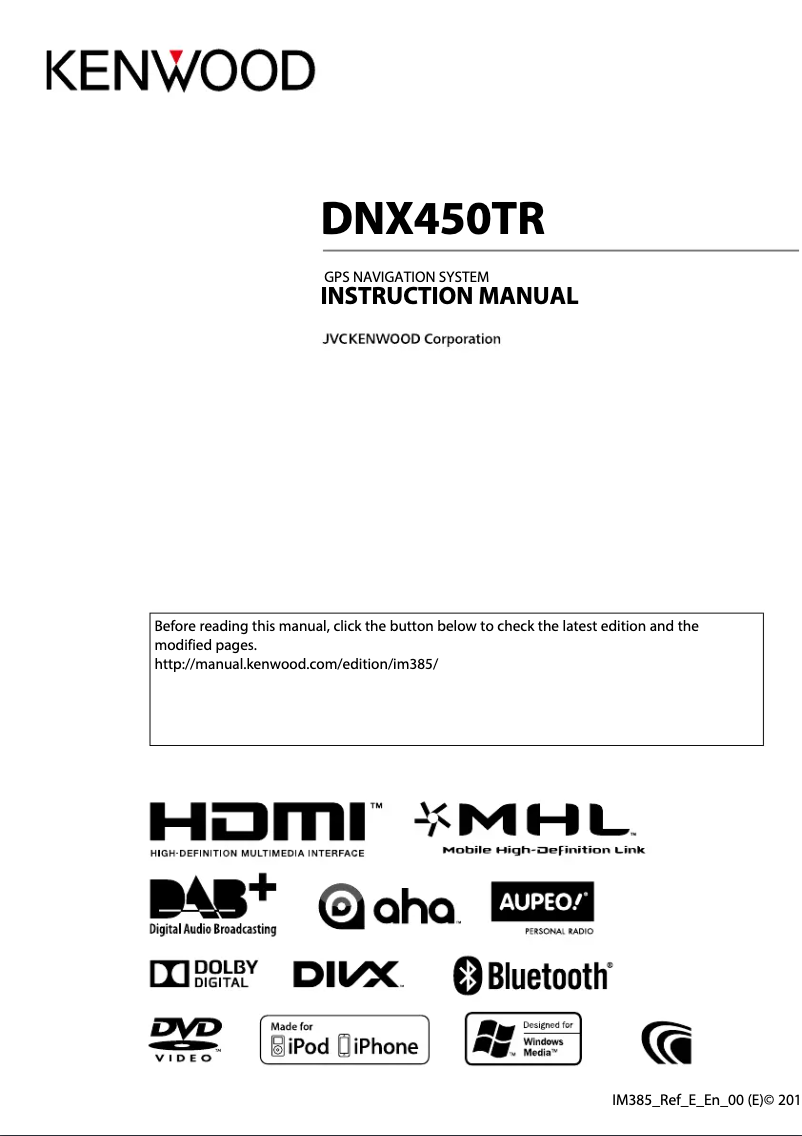 Image de la première page du manuel de l'appareil DNX450TR