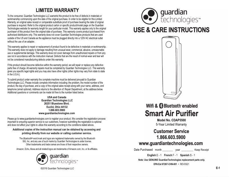 Page n°1 - Manuel utilisateur Guardian CDAP5500