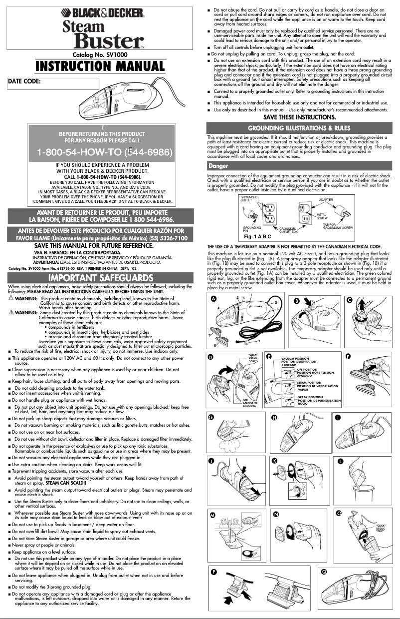 Page 1 de la notice Manuel utilisateur Black & Decker SV1000