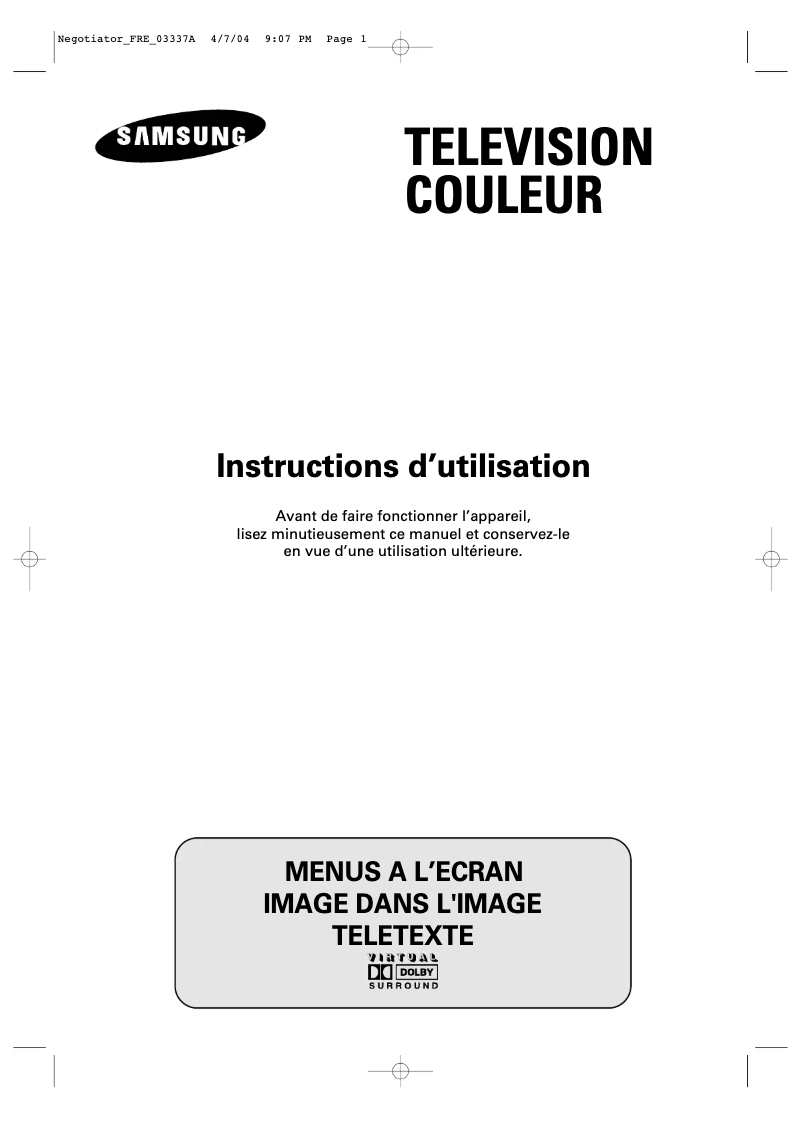 Page 1 de la notice Manuel utilisateur Samsung CW29A116V