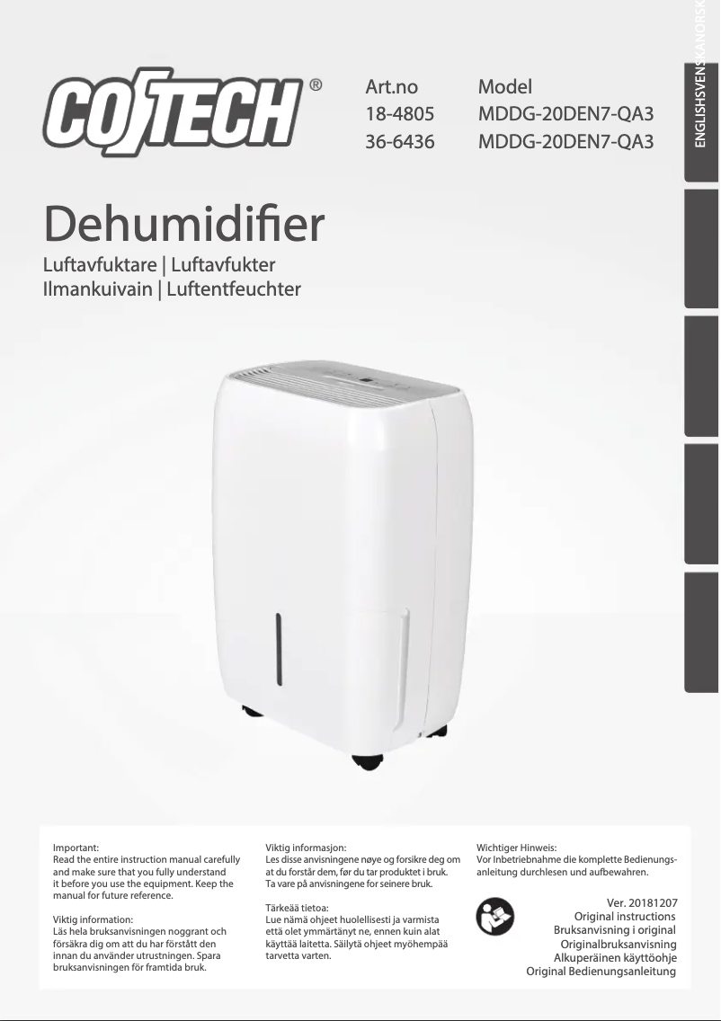 Image de la première page du manuel de l'appareil MDDG-20DEN7-QA3