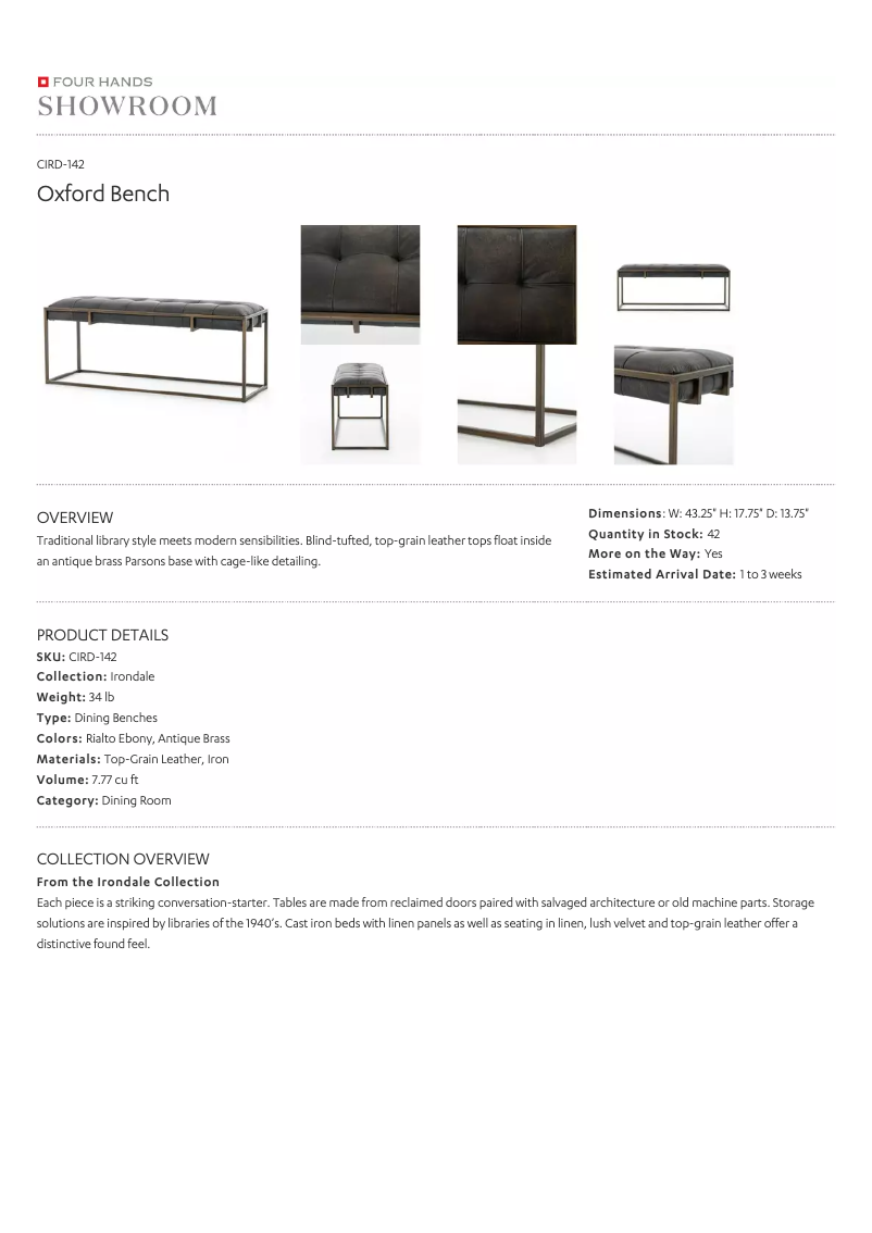 Page 1 de la notice Manuel utilisateur Four Hands CIRD-142