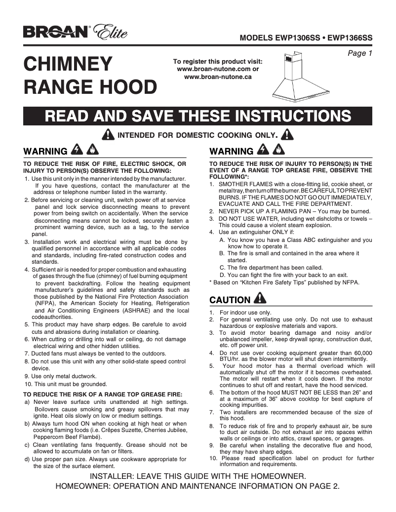Image de la première page du manuel de l'appareil Elite EWP1366SS
