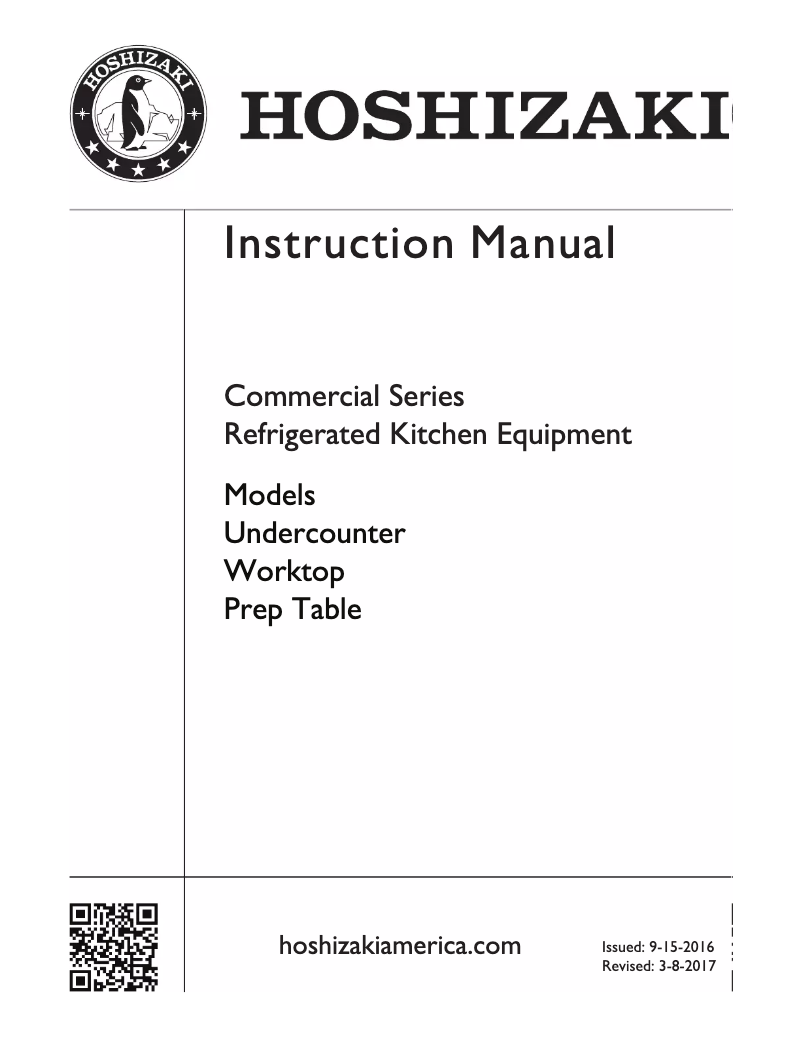 Page 1 de la notice Manuel utilisateur Hoshizaki Commercial CRMR27-W