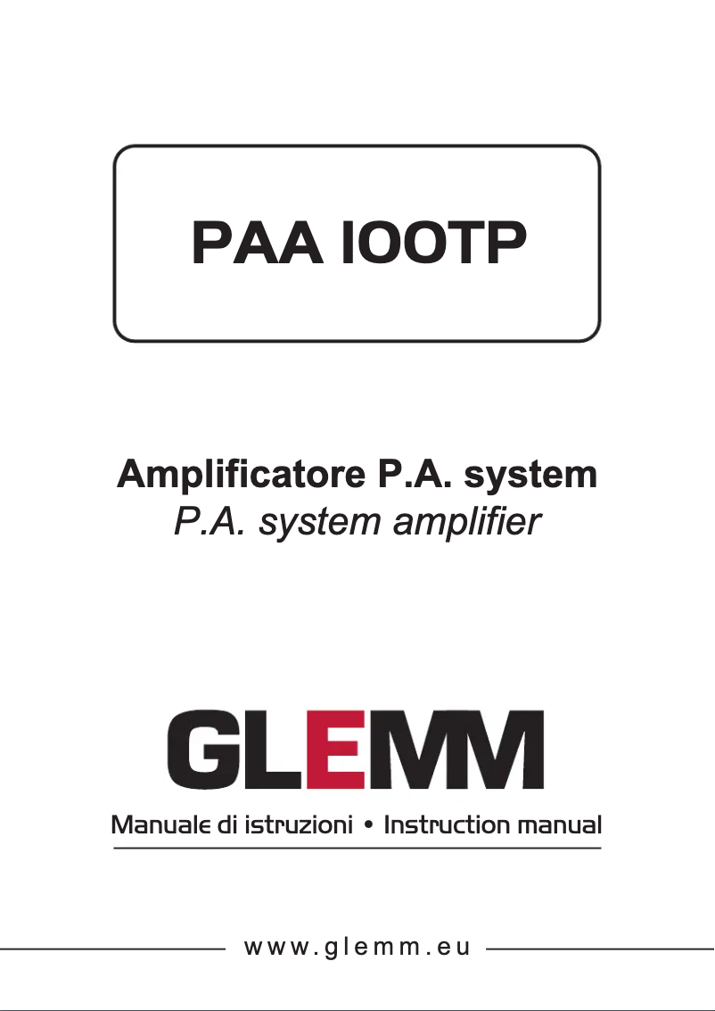 Page 1 de la notice Manuel utilisateur Glemm PAA 100TP