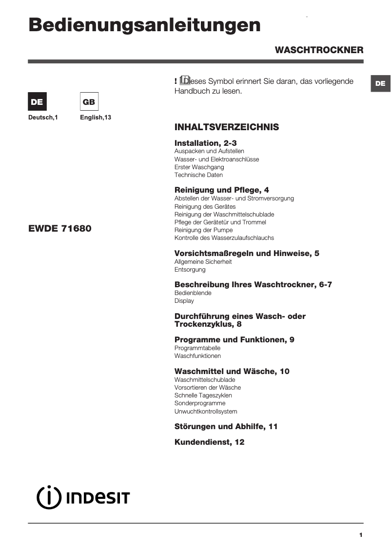 Image de la première page du manuel de l'appareil EWDE 71680 W DE