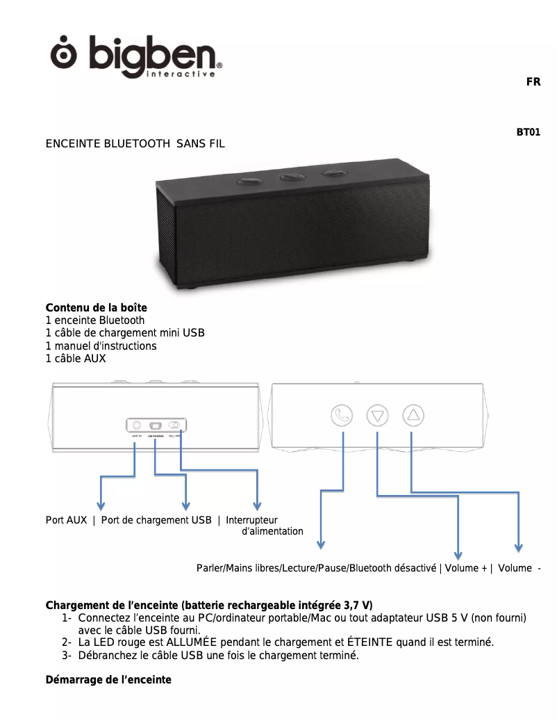 Page n°1 - Manuel utilisateur Bigben Interactive BT01GB