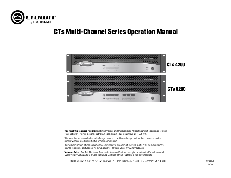 Page n°1 - Manuel utilisateur Crown CTs 8200