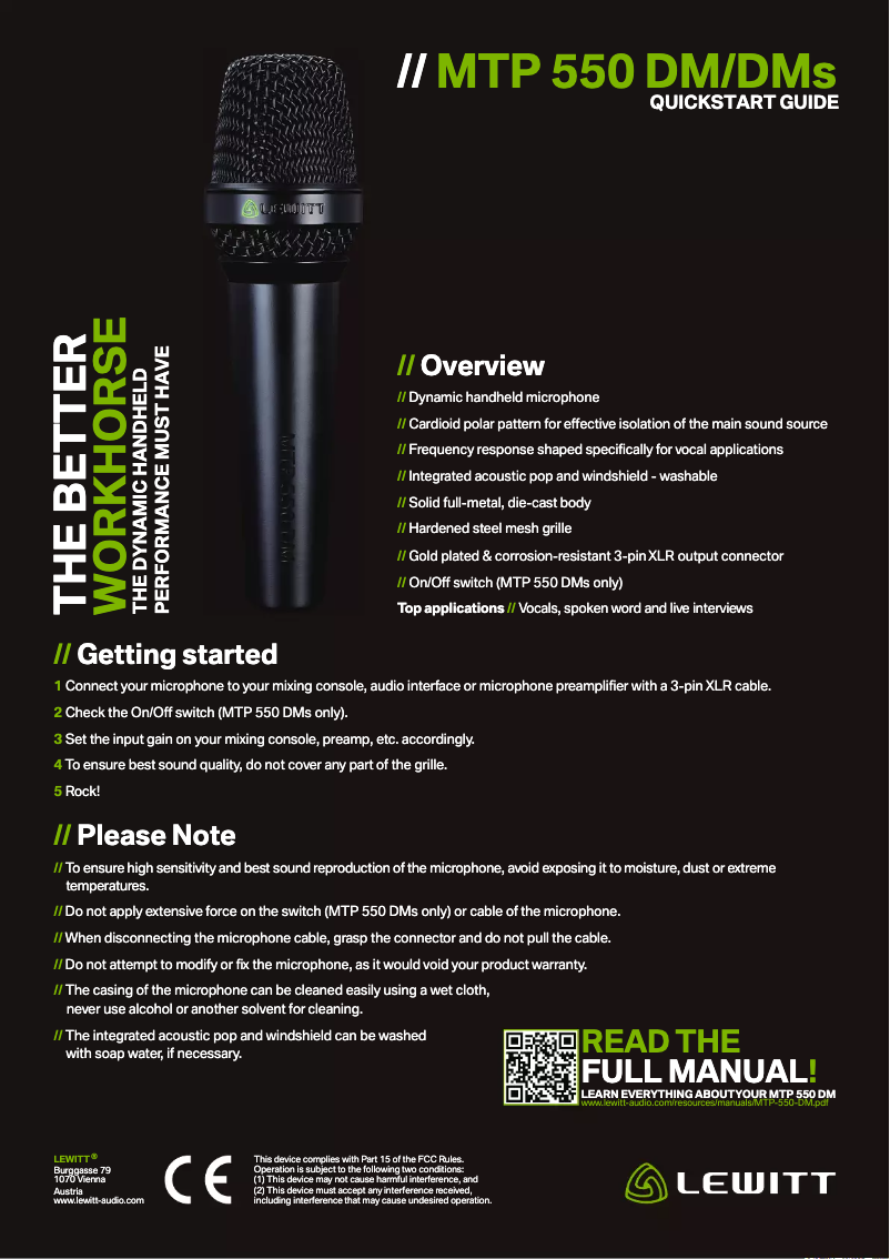 Page 1 de la notice Manuel utilisateur Lewitt MTP 550 DMs