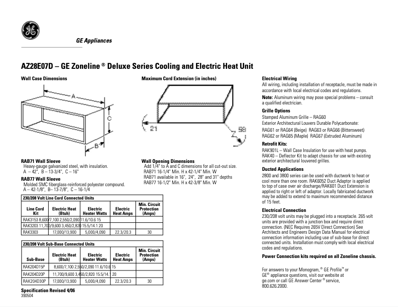 Página 1 del manual Ficha técnica GE AZ28E07DAC