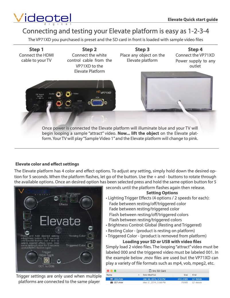 Page 1 de la notice Manuel utilisateur Videotel Digital ELEVATE