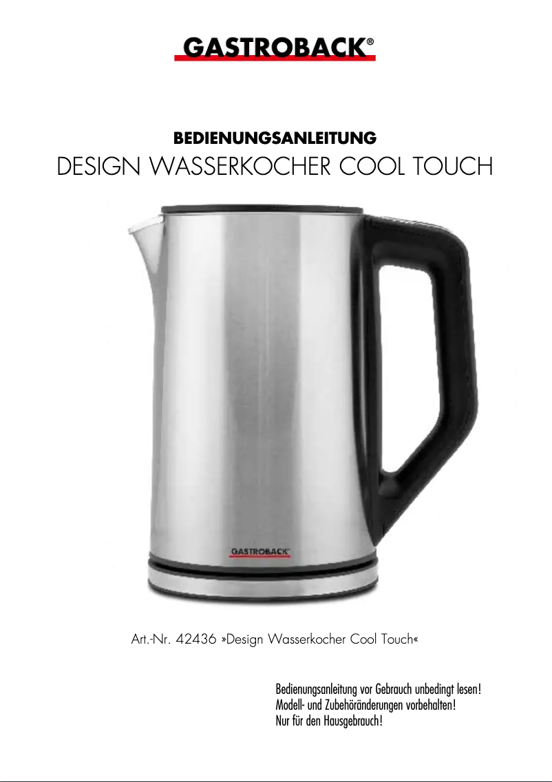 Page 1 of the manual User Manual Gastroback Cool Touch 42436