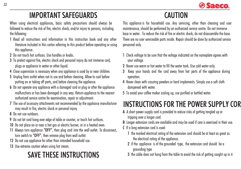 Page n°1 - Manuel utilisateur Philips Saeco Incanto Deluxe