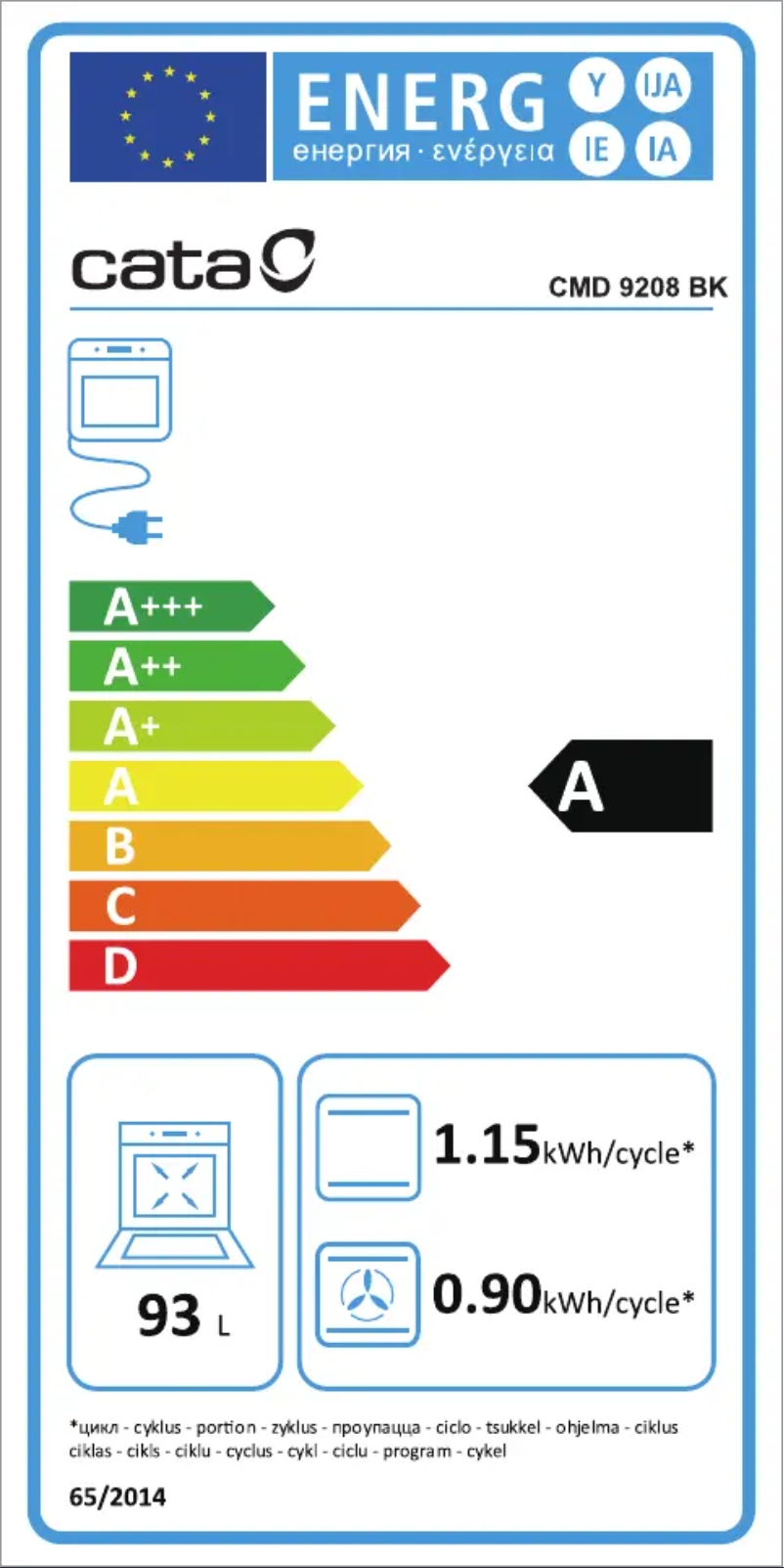 Page 1 de la notice Label énergétique CATA CMD 9208 BK