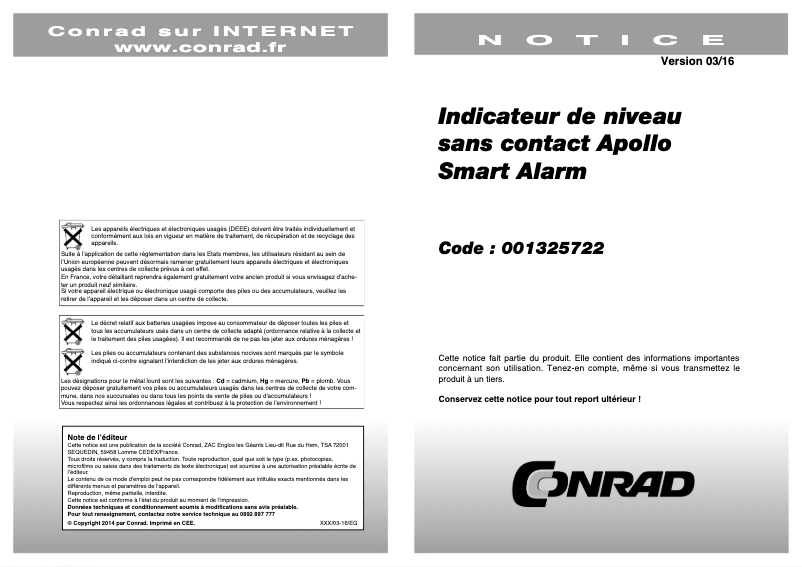 Page n°1 - Manuel utilisateur Apollo Ultrasonic Smart Alarm