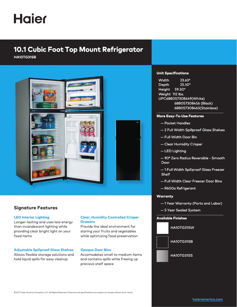 Page 1 de la notice Fiche technique Haier HA10TG31SB
