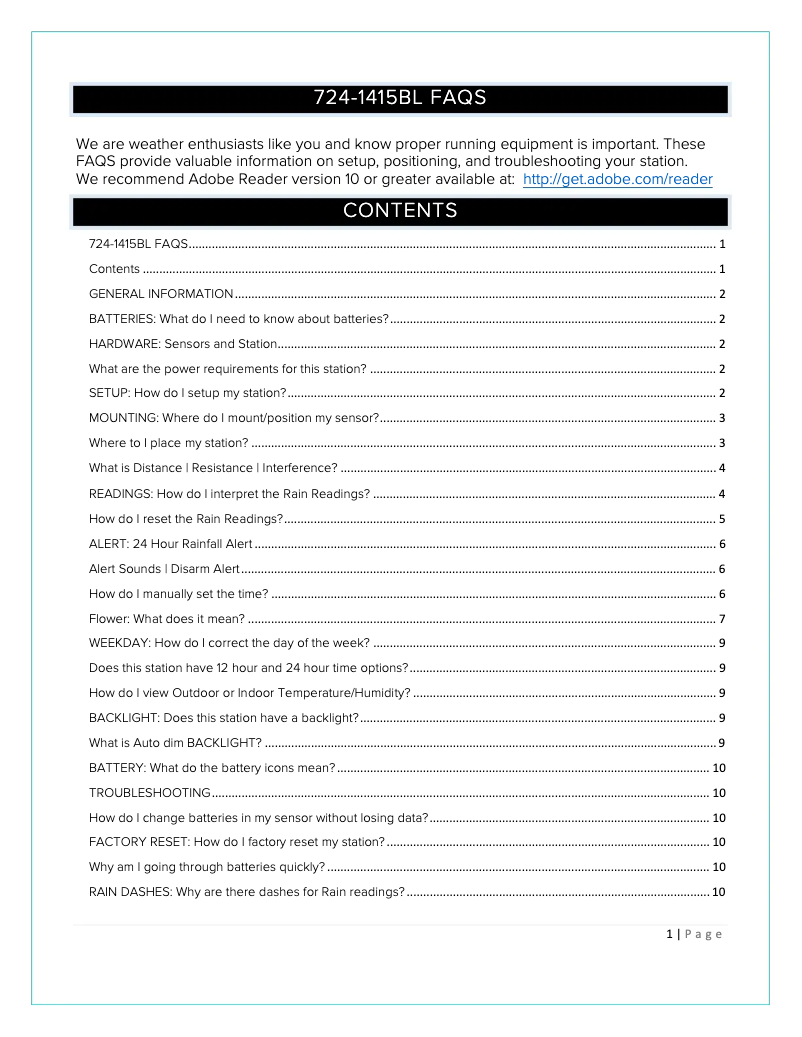 Image de la première page du manuel de l'appareil 724-1415BL