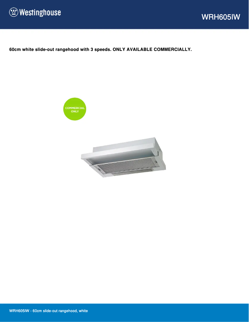 Page 1 de la notice Fiche technique Westinghouse WRH605IW