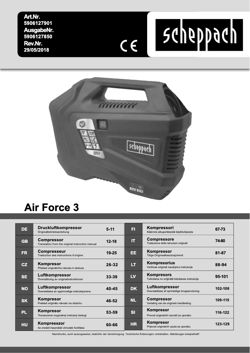 Page n°1 - Manuel utilisateur Scheppach Air Force 3