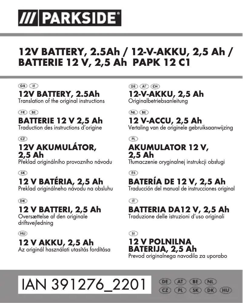 Page 1 de la notice Manuel utilisateur Parkside PAPK 12 C1
